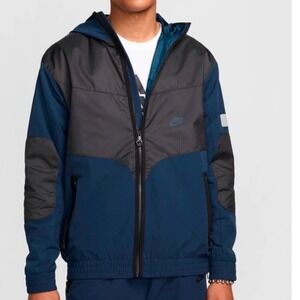 Nike Air Max Men Sportswear Windbreaker Jacket Navy Blue Hooded Full Zip